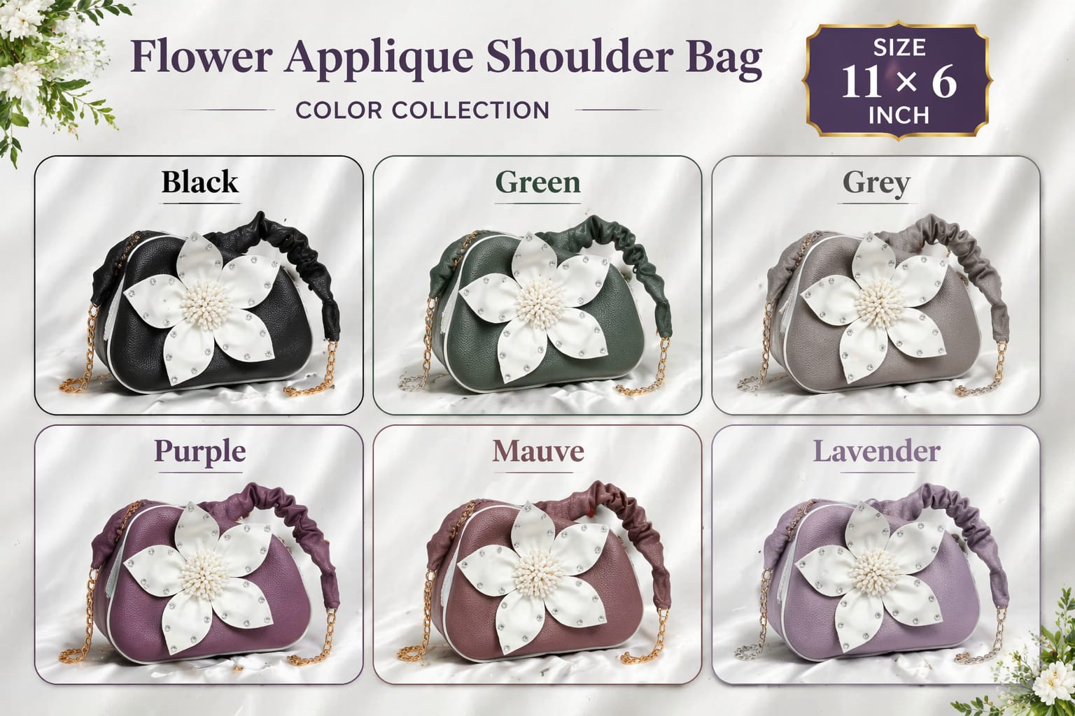 Flower Applique Shoulder Bag